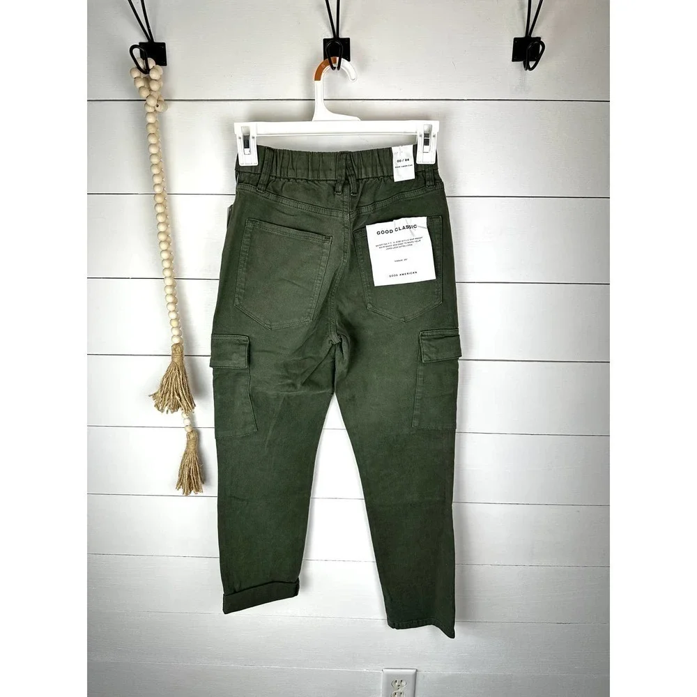 NWT Good American Army High Rise Straight Cuffed Jeans Fern - Picture 6 of 9